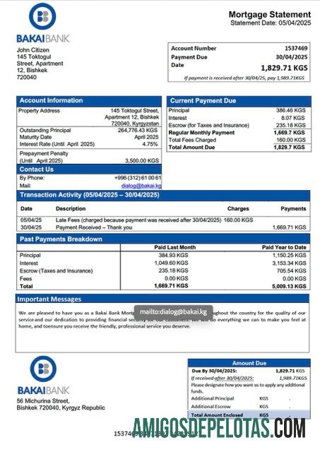 para download Modelo Word e PDF de declaração de hipoteca do Banco Bakai do Quirguistão